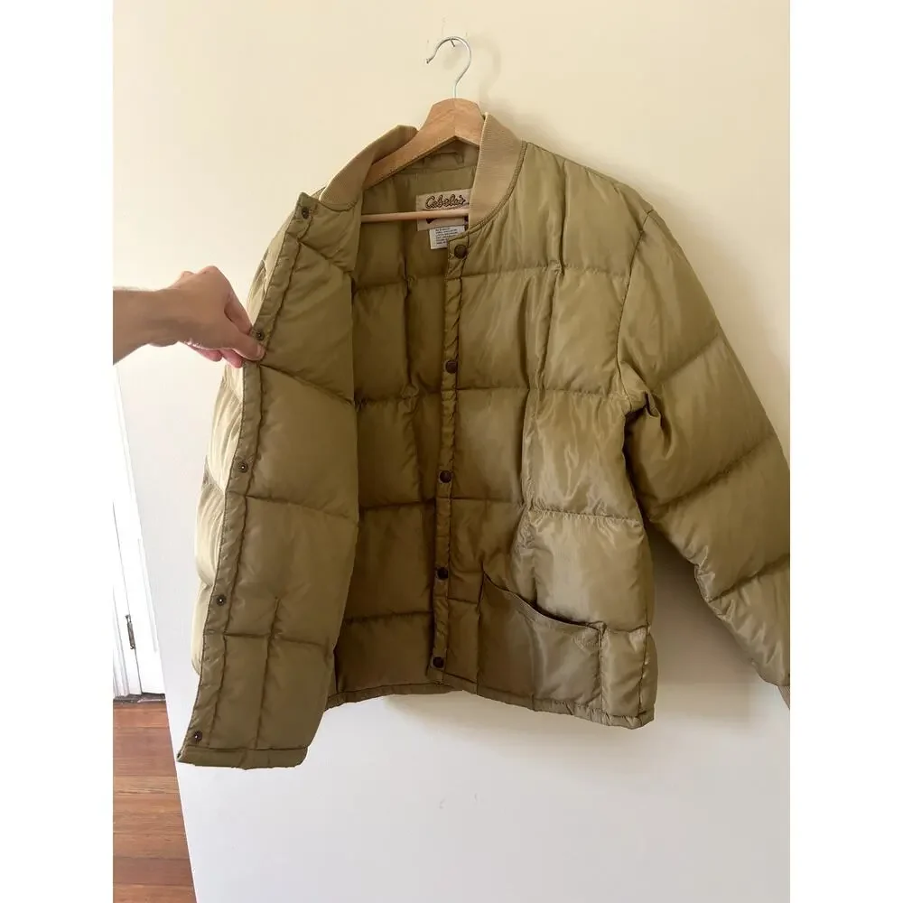 Vintage 90s Tan Cabela's Goose Down Quilted Puffer Coat Hunting Men's Large